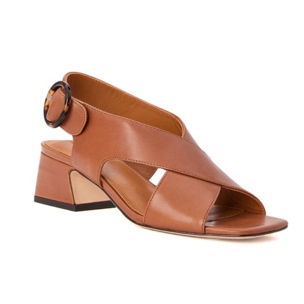 J.McLaughlin Jessamine Brown Leather Crisscross Slingback Block Heel Sandals 7.5